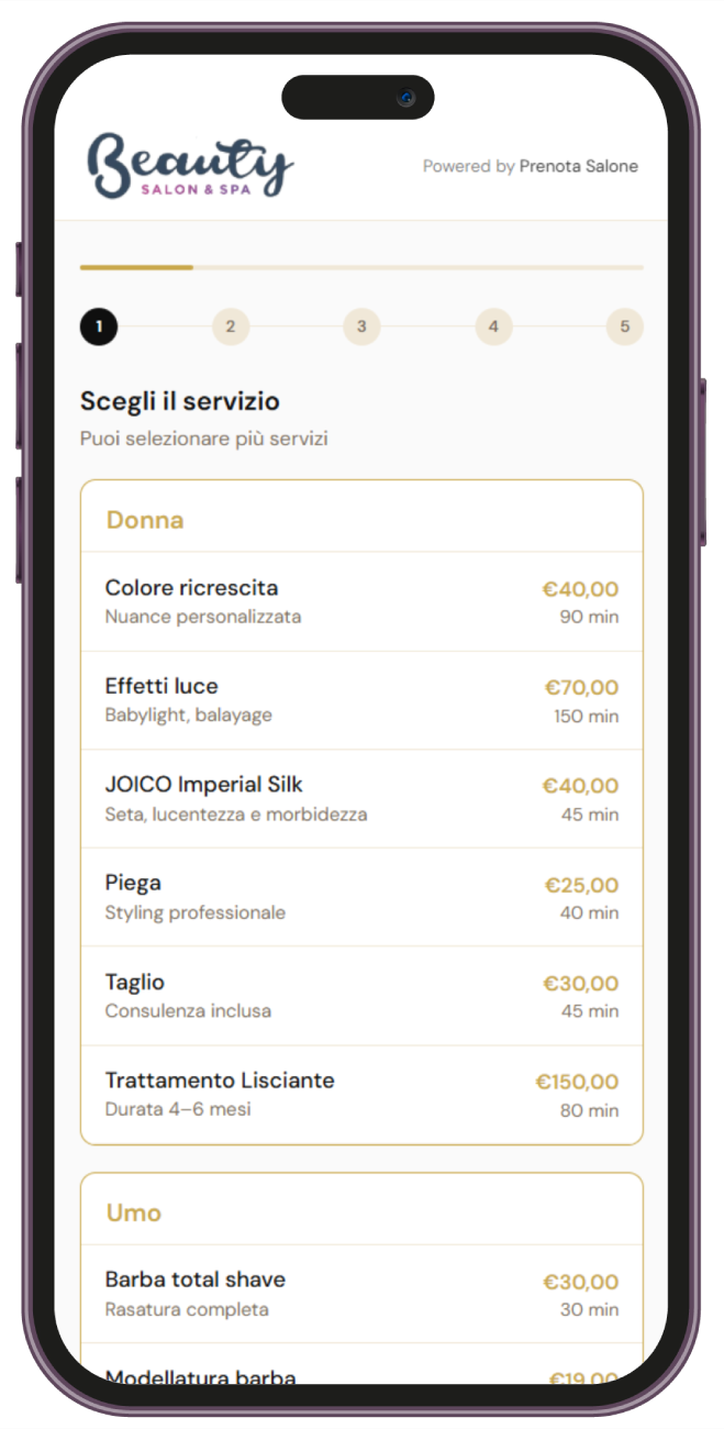 Form prenotazione utente