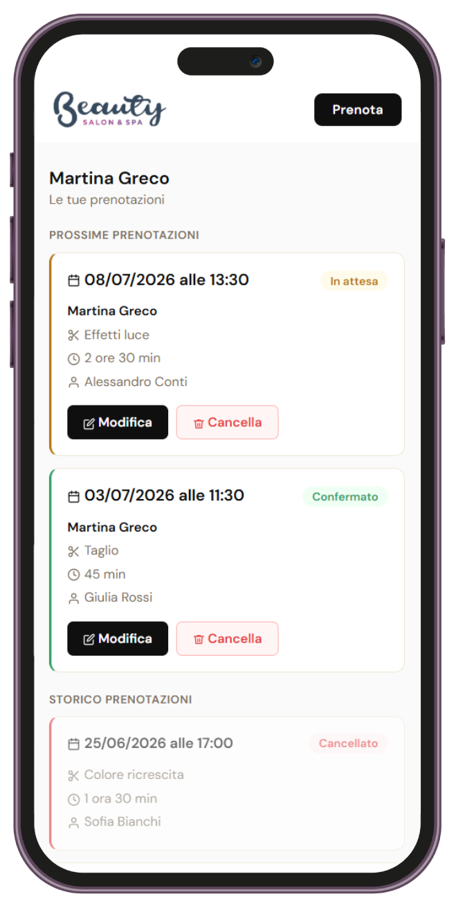 Tracking prenotazioni utente